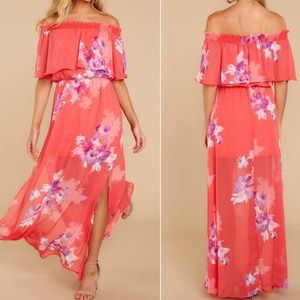 Aura Pink Floral Off-Shoulder Maxi Dress